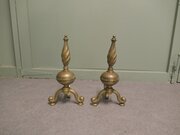 Pair Of French Brass Andirons, Fire Dogs Or Chenet