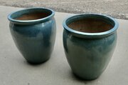 Pair Of Large French Turquoise Garden Tree Planter