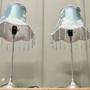 Pair of Tall Chrome Bedside Lamps  Beaded Embroidered Shades