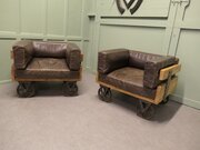 Pair Of Wood Framed Industrial Designer Club Chair