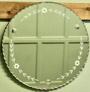 Round French Art Deco Etched Wall Mirror