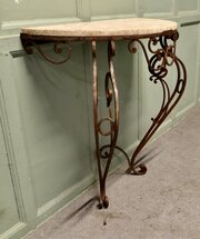 Rustic French Wrought Iron Marble Console Or Hall 