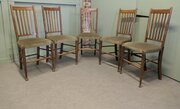 Set Of 5 Arts And Crafts Golden Oak Dining Chairs 