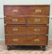 Teak Campaign Chest, 2 Piece Secretaire   