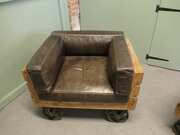 Unique Set Of 4 Wood Framed Industrial Club Chairs