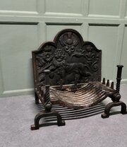 Very Heavy Large Fire Back With Andirons And Grate