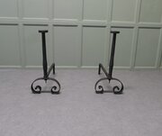 Very Large Heavy French Iron Andirons, Fire Dogs
