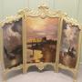 Unusual Painted 3 Fold Screen, Gilt Fire Screen