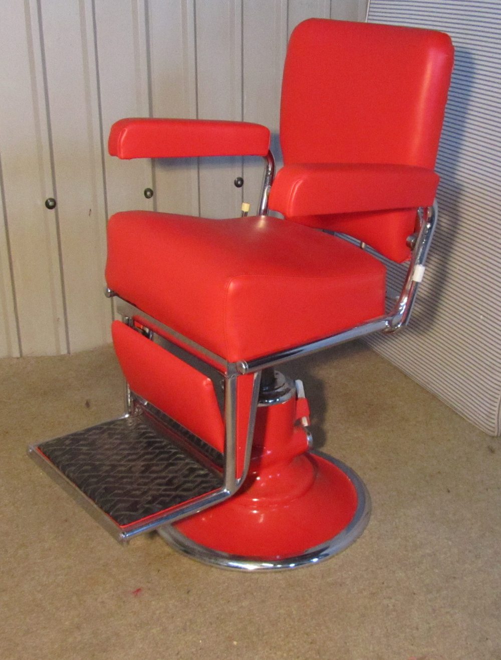 Antiques Atlas Vintage Retro Crimson Vinyl & Chrome Barbers Chair