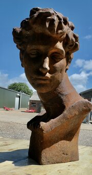 Weathered Cast Iron Bust Of Michelangelos David  