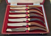 vintage set of 6 boxed antler handle steak knives Vintage set of 6 Boxed antler handle steak knives
