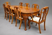 Queen Anne Burr Walnut Extending Table And Chairs