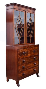 William IV Flame Mahogany Secretaire Bookcase