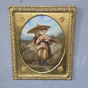 Beautiful C19th Oriental Pastel On Canvas