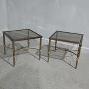 Pair French Maison Jansen Brass Lamp Tables