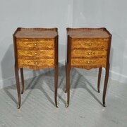 Pair French Marquetry Bedside Chests Of Drawers