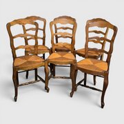Six French Rustic Kitchen Farmhouse Dining Chairs