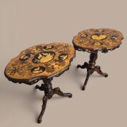 Wonderful Pair Black Forest Inlaid Lamp Tables