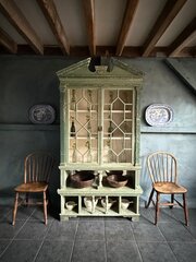 19 Th C Pine Estate Cupboard In Original Paint 