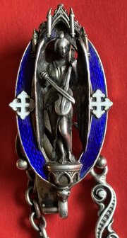 French 19thC Silver Enamel Chatelaine Clip 2 Chain