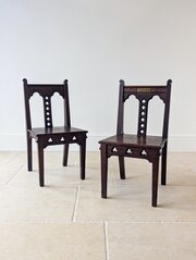 Antique Edwardian Gothic Revival Oak Church Chairs