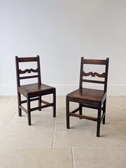 Pair Of Antique Georgian Oak Country Side Chairs