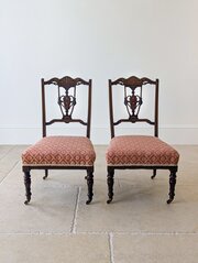 Pair Of Edwardian Mahogany Salon Chairs C.1905