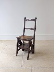 Victorian Oak Metamorphic Library Chair / Steps