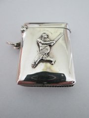 Edwardian Silver Cricketer Vesta Case