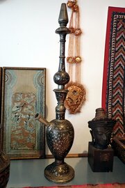 Indian Bidri Hookah Base Silver Inlay Antique