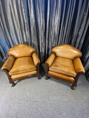 Pair Of Country House Leather Armchairs