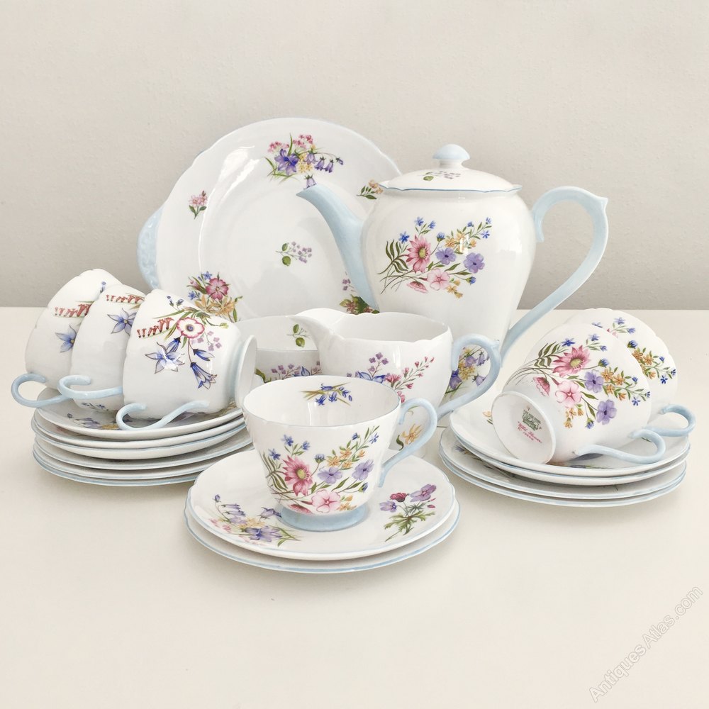 Antiques Atlas Shelley Full Tea/coffee Service For 6 Wild Flowers