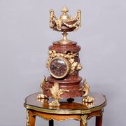 Large French Gilt Rouge Marble Mantel Clock