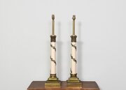 Large Pair Of Brass & Painted Corinthian Lamps