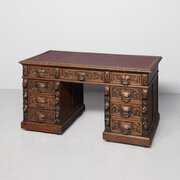 Large Victorian Flemish Kneehole Writing Desk 