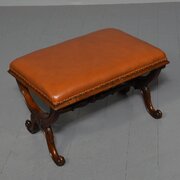  Large Early Victorian Walnut X Framed Stool, Newl