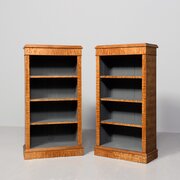 Neat-sized, Figured Elm Victorian Open Bookcases