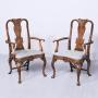 Pair of George II Style Burr Walnut Open Armchairs