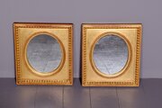 Pair Of Gilded Rectangular Framed Oval Mirrors