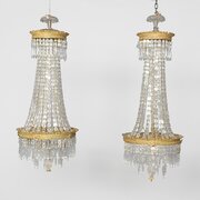 Pair Of Quality Crystal And Brass Chandeliers