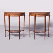 Pair Of Sheraton Style Inlaid Demi-Lune Side Table