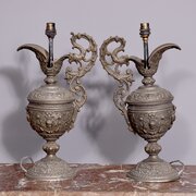 Pair Of White Metal Urn Lamps