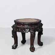 Qing Period Hongmu And Marble Low Plantstand