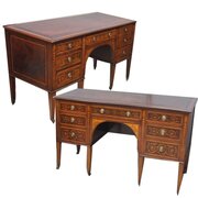 Rare Pair Of Inlaid Mahogany Kneehole Desks