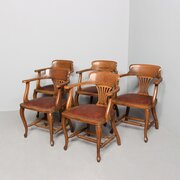 Set Of 5 Late Victorian Oak Captains Chairs