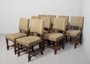 Set Of 9 Gillows Style Oak Framed Dining Chairs