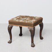 Tapestry Carved Mahogany Irish Chippendale Stool