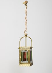 Victorian Brass And Stained Glass Hall Lantern