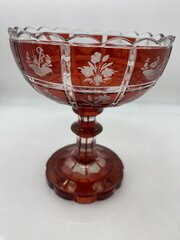 Bohemian Ruby Overlay Glass Pedestal Bowl