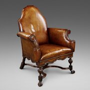 A 18Th Century Style Walnut & Leather Arm Chair